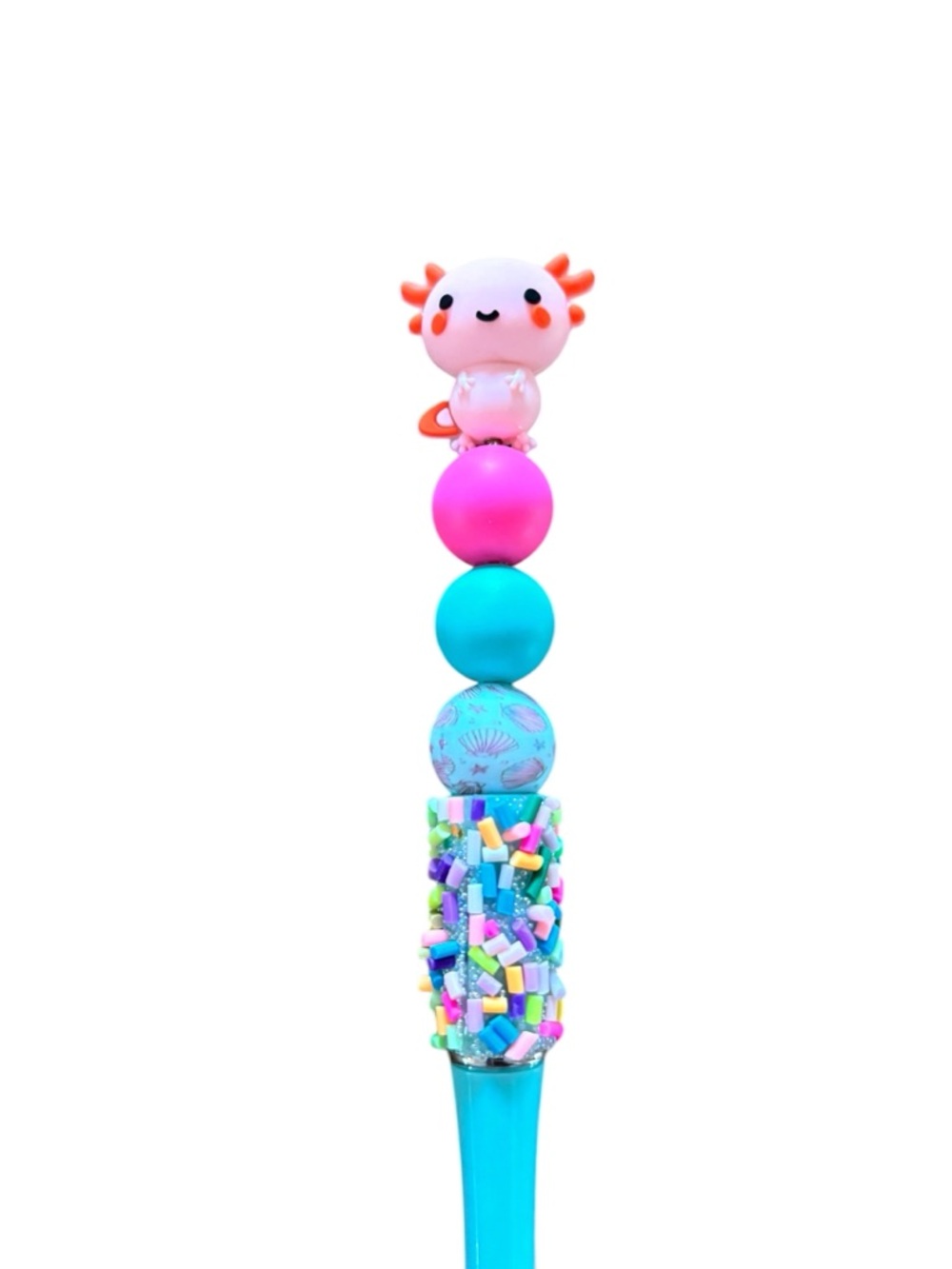Blue & Pink Axolotl Sprinkle Pen Handmade By AB INKS HANDMADE EXPRESSIONS - Picture 3 of 5